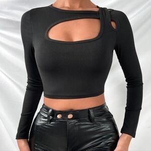 5/$15 Shein Black Asymetrical Ribbed Crop Top